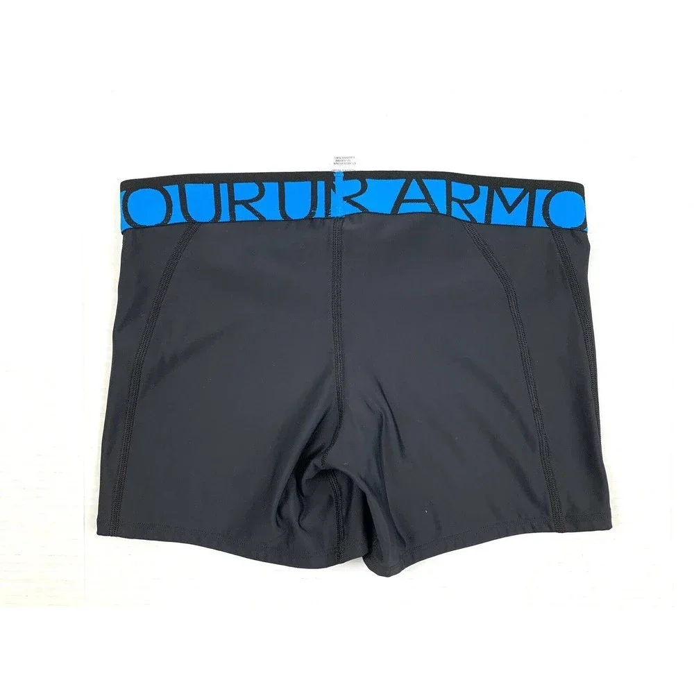 Under Armour Women's Bike Shorts Sz M Black Spandex Blue Waistband